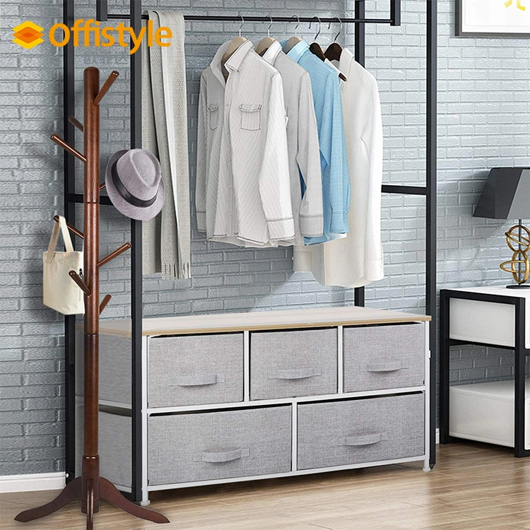 Household Storage Drawer Steel Frame Storage Tower with 3 Fabric Drawers